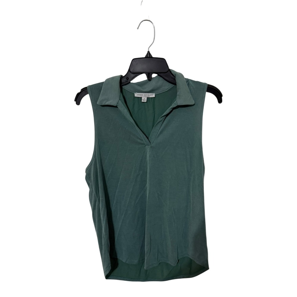 Green Envelope Los Angeles Womens Sleeveless Polo Top Sage Green V-Neck Size M